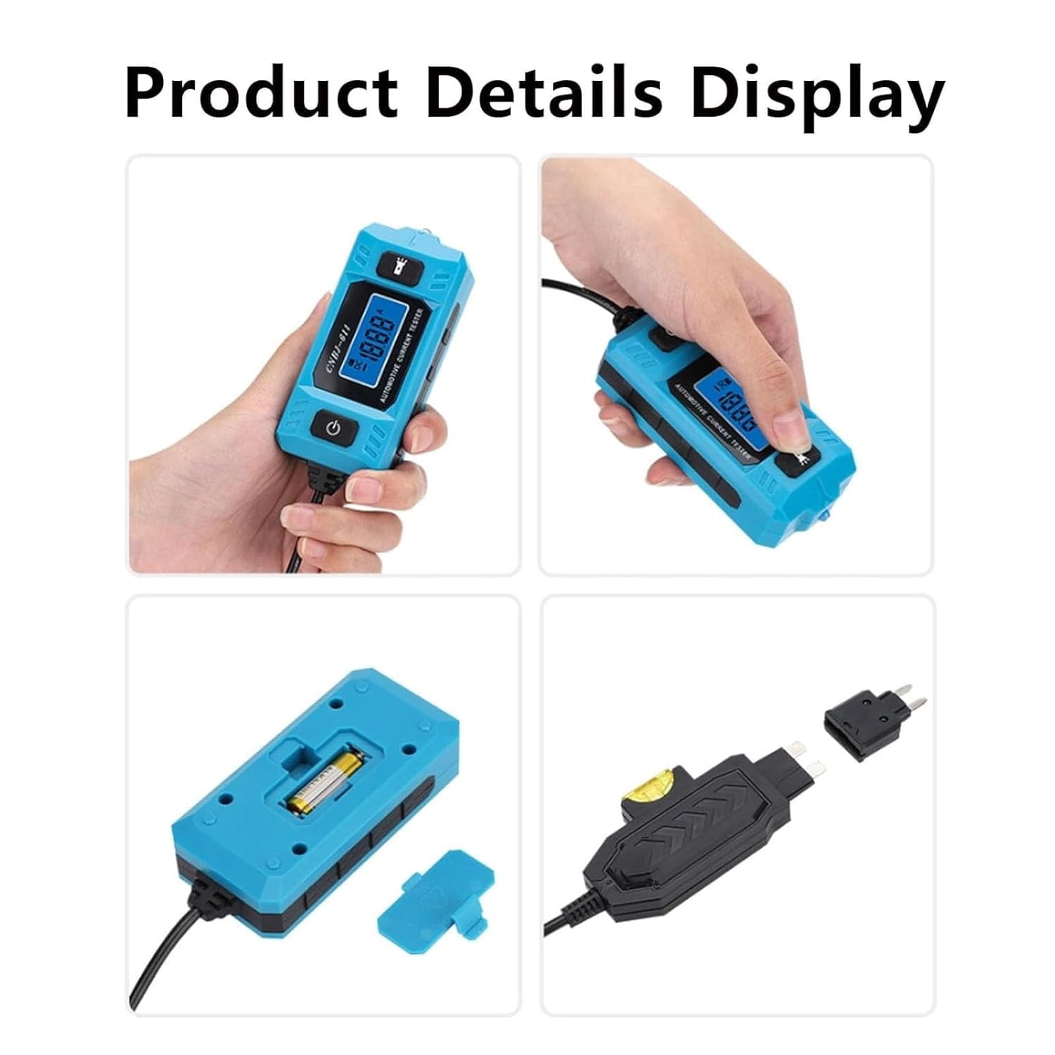Automotive Circuit Fault Probe Tester – 20A 48V High-Precision Current Tester with LCD Display & Front Light, Car Relay Fuse Blade Checker