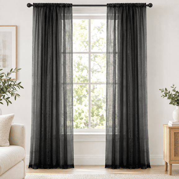 2 PC Sheer Window Curtain Panels Rod Pocket Polyester Voile Drapes for Living Room Bedroom Door and Window Decor