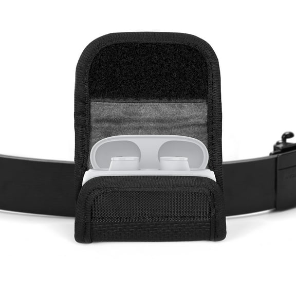 Geekria Earbuds Carrying Pouch Compatible with Beats Studio Buds Belt Holster, Protective Cover with Clip Holder for Bag Strap, All-Round Protection (Black)