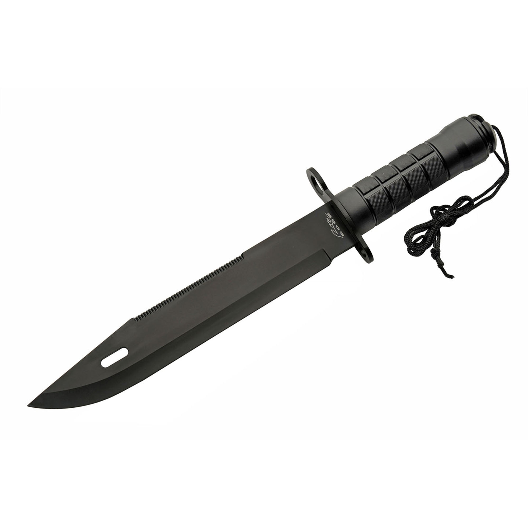 SZCO 15-Inch Survival Field Knife Black 420 Steel Fixed Blade with Saw Back Serrations, Rubberized Grip, and Integrated Emergency Survival Kit