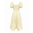 thumbnail image 5 of Apricot Gingham Square Neck Puff Sleeve Tiered Midi Dress For Women, 5 of 6