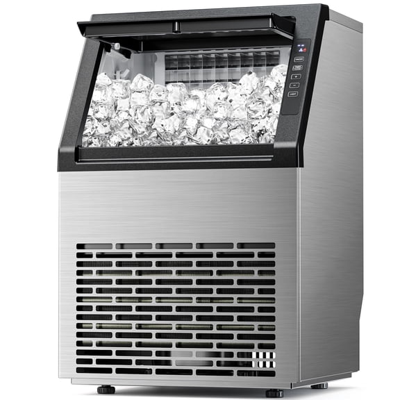 FREE VILLAGE Commercial Ice Maker Machine 66Lbs/24H, Self-Cleaning Freestanding Ice Machine for Home, Bar, Restaurant, Coffee Shop, Outdoor, Stainless Steel Silver