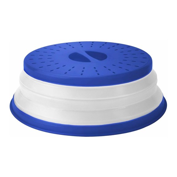 Tovolo Microwave Splatter Cover for Food, Small (Blue) - Collapsible & Vented Silicone Splatter Guard Lid - Microwave Plate & Dish Cover with Handle - BPA-Free Kitchen Gadget for Meal Prep