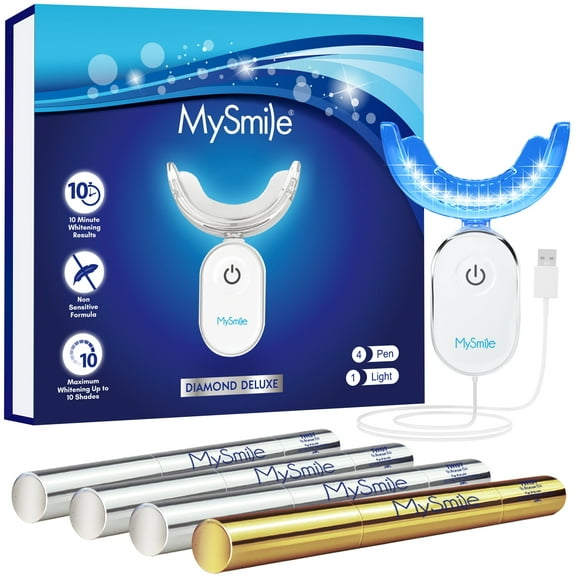 MySmile Deluxe Teeth Whitening Pen Kit with 28-LED Light, 4 x 2ml Teeth Whitening Kit, Whitening Gel Pen Refills, Remove 10 Years of Stains