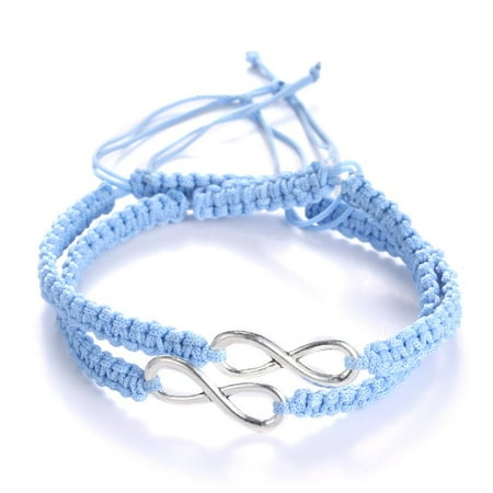 - 2Pcs 8 infinity Couple Braided Handcrafted Leather Luck Hand-knitted Bracelet Bangle Rope Adjustable Chain Fit 7-9 Inch Wrist