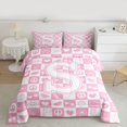 thumbnail image 2 of Feelyou Cartoon Monogrammed S Full Size Comforter Sets, Fashion Checkered Abstract Bedding Comforter Set, Teens Kids Girls Women Reversible Bedding Sets, Breathable Home Decor, 3-Piece, 2 of 8