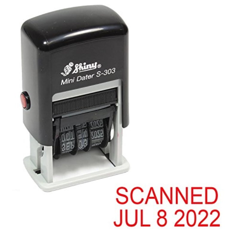 Shiny SelfInking Rubber Date Stamp â€“ SCANNED â€“ S303 â€“ Red Ink