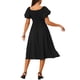 thumbnail image 3 of Vestidos de verano casuales para mujeres INSPIRE CHIC, con escote cuadrado, mangas cortas abullonadas, cintura elástica, vestido midi de playa con bolsillos en color negro M, 3 of 6