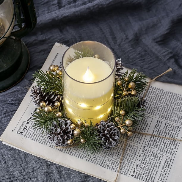 Vela Perfumada De Navidad, Candelabro, Corona, Decoración De Mesa, Decoración De Pino Simulada