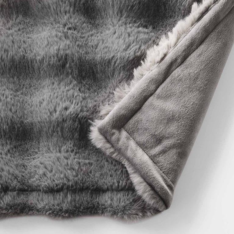 Grey and white faux fur throw hotsell