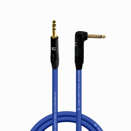 1/4" TRS Male to Right Angle 1/4" TS - 10 Feet - Blue - Pro 3-Pin Microphone Connector for Powered Speakers, Audio Interface or Mixer for Live Performance & Recording