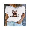 thumbnail image 1 of Short Sleeve Cartoon Owl Graphic Print Comfort Casual Sports T-shirt, Women's Summer Round Neck Top, 1 of 6