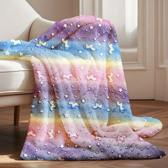 Syenlll Glow in The Dark Blanket for Kids, Soft Luminous Blanket, 50x60 inch Throw Blanket for Toddlers Age 3-12, Pony 1