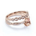 thumbnail image 2 of Gorgeous Minimalist Art Deco 1.75 Carat Pear Cut Authentic Morganite And Diamond Moissanite Engagement Ring, One Matching Band, Twisted Band Wedding Ring In 10K Solid Rose Gold Gift For Her, 2 of 3