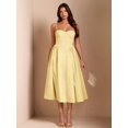 thumbnail image 3 of Vibrant Yellow Spaghetti Strap Fit & Flare Midi Dress For Party, Evening, Or Elegant Daywear, 3 of 7