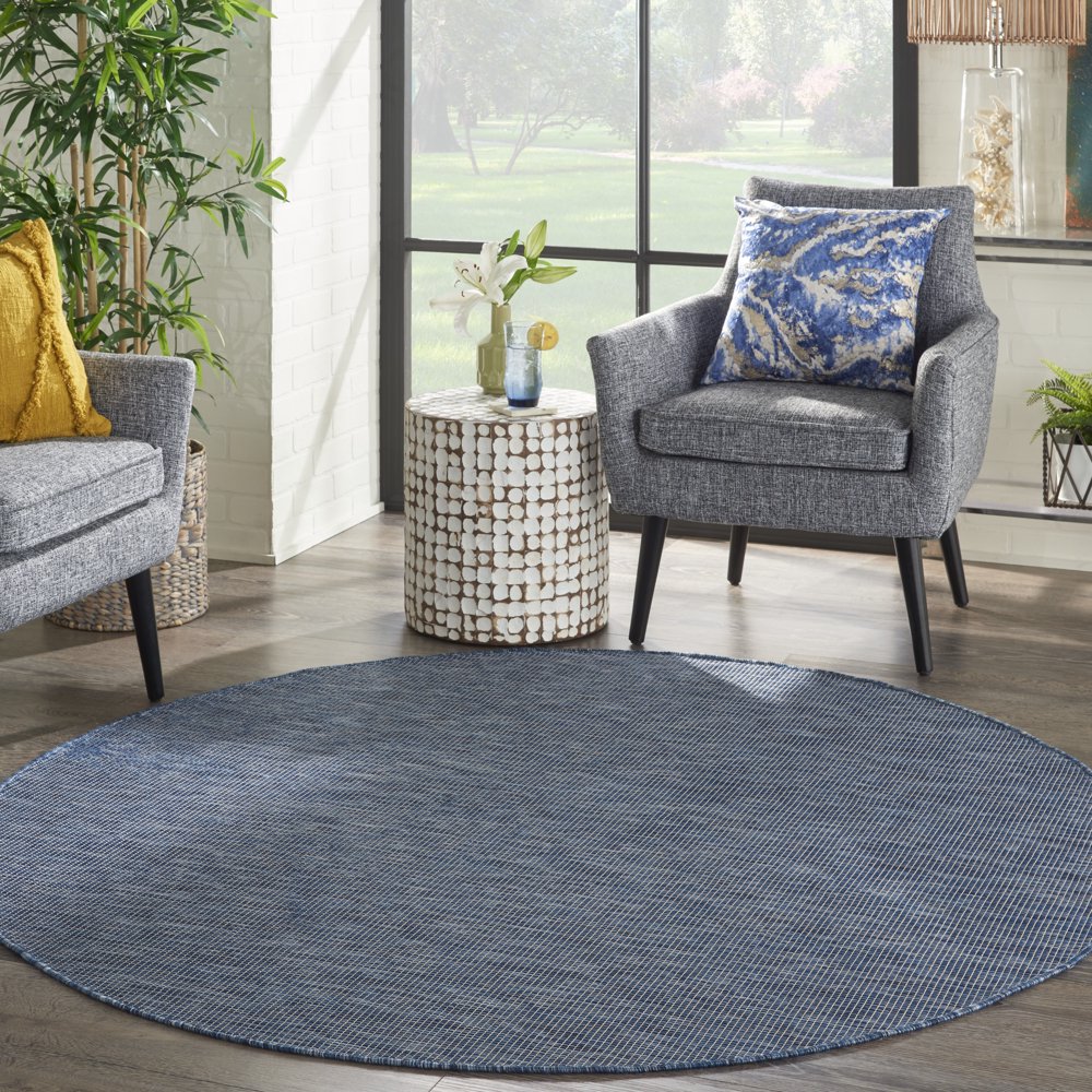 Nourison Positano Solid Contemporary Navy Blue Indoor/outdoor Area Rug