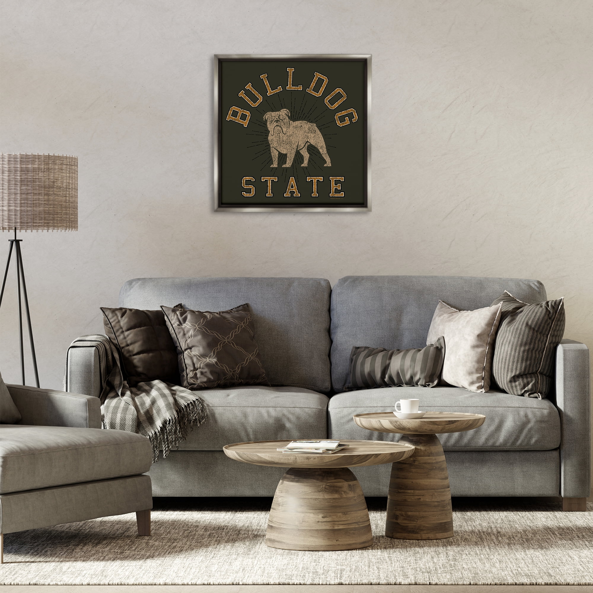 Stupell Industries Vintage Bulldog State Novelty & Humor Painting Gray Floater Framed Canvas Art Print Wall Art, 25 x 25