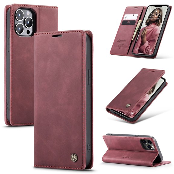 CaseMe Leather for iPhone 13 Pro Max Case, Flip Wallet Leather Case with Card Holder Magnetic Closure Shockproof Kickstand Protective Phone Cases Cover for iPhone 13 Pro Max,Coffee