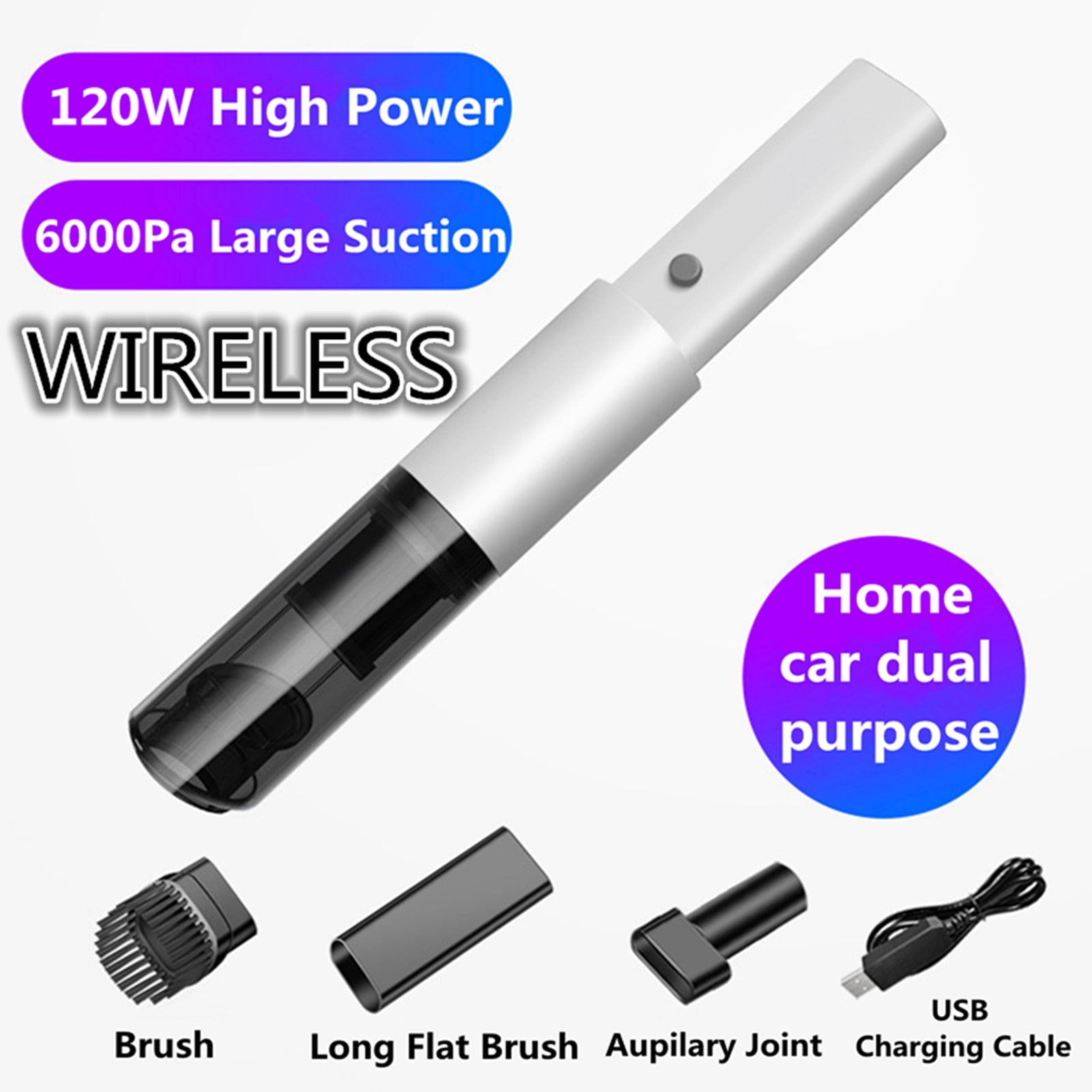 FFENYAN Portable Handheld Wireless Car Vacuum Cleaner Household Compact and Large Suction Mini Vacuum Cleaner White
