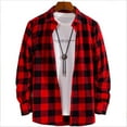 thumbnail image 2 of Mens Plaid Shirt Slim Fit Long Sleeve Shirt Button Turn Down Collar Casual Youth Style Shirt Watermelon Red XXL, 2 of 8