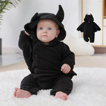 

0-18 Months Infant Baby Girl Boy Halloween Bat Coaplay Hoodie Romper Little Devil Shape Onesie Jumpsuit