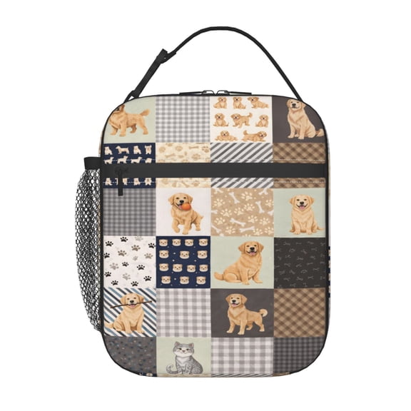 Golden Retriever Patchwork Lunch Bag Portable Thermal Lunch Box for Men and Women