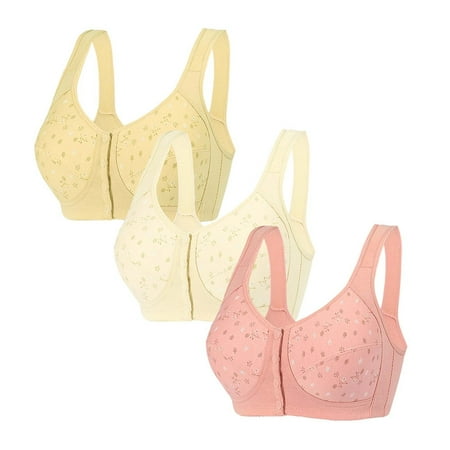 Black of Friday Deals!Clearance Staron 3PC Bras for Women Front Closure No Underwire Bra Soft Strap Wireless Bra Comfortable Large Size Bras Front Close Bra