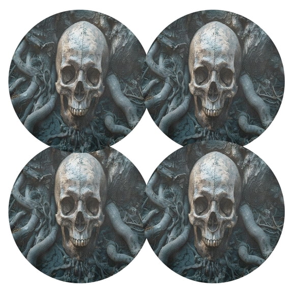 Ryvnso Skull and Tree Round Plate Mats Dining Table Placemat Set of 4 for Holiday Decoration