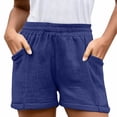 thumbnail image 4 of CPNG Girls Casual Shorts Elastic High Waist Shorts Solid Color Summer Comfy Loose Shorts with Pockets(Blue,10-11 Years), 4 of 9