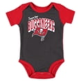 thumbnail image 2 of Newborn & Infant Tampa Bay Buccaneers Dynamic Duo Bodysuit, Bib & Knit Hat Set, 2 of 5