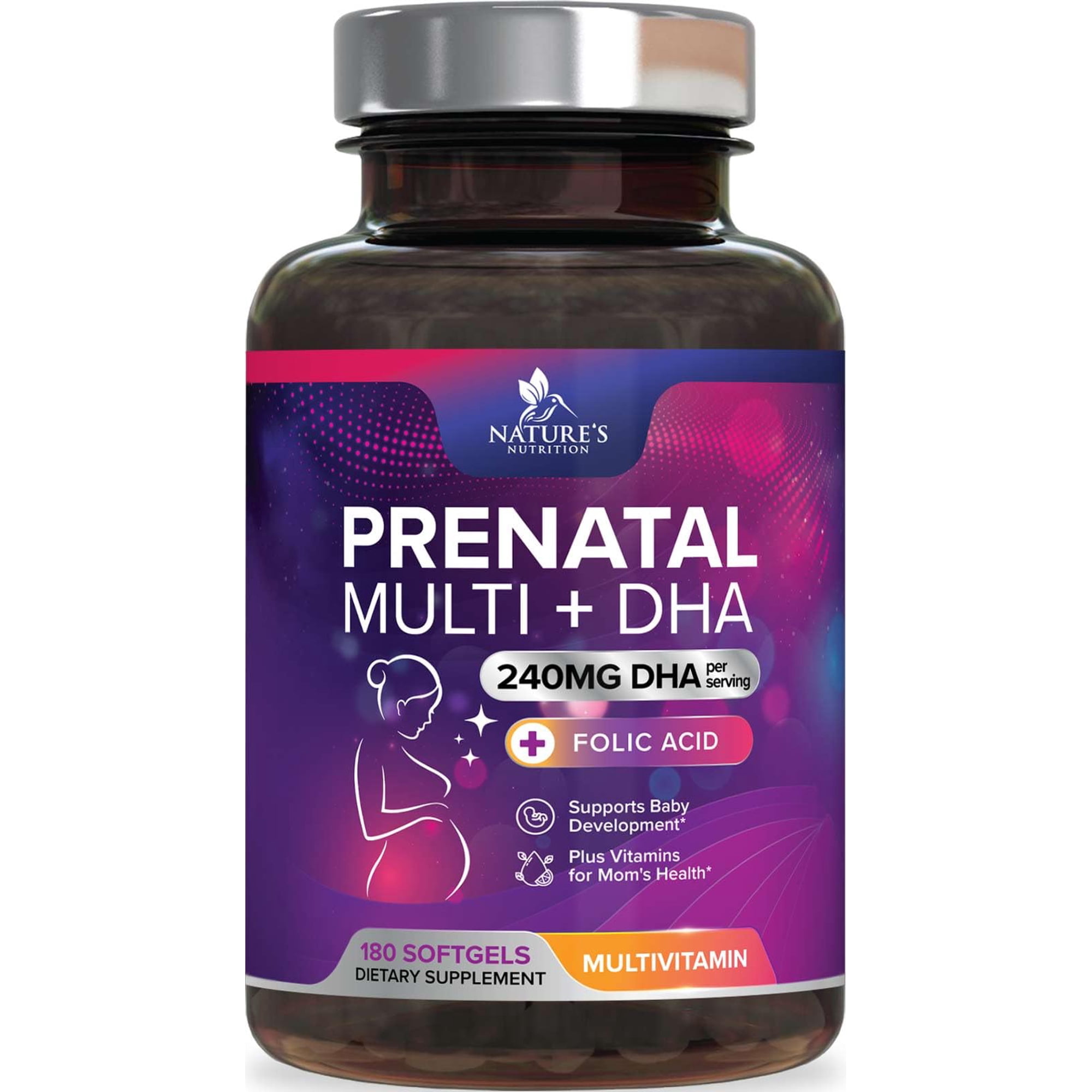 Prenatal Vitamins for Women with Folic Acid + Omega 3 DHA for Fetal Brain Development, Best Prenatal Vitamin Supplement, Daily Pregnancy Multivitamin Nutritional Support, Non-GMO - 180 Softgels