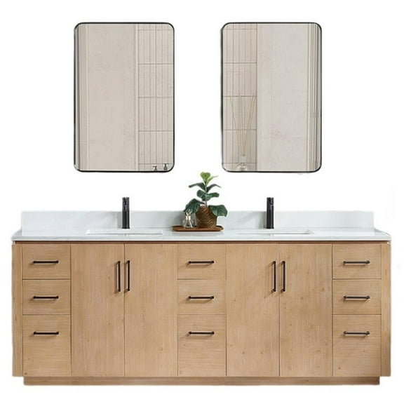 Vinnova San 84" Double Sink Wood Bath Vanity with Mirrors in Brown/White