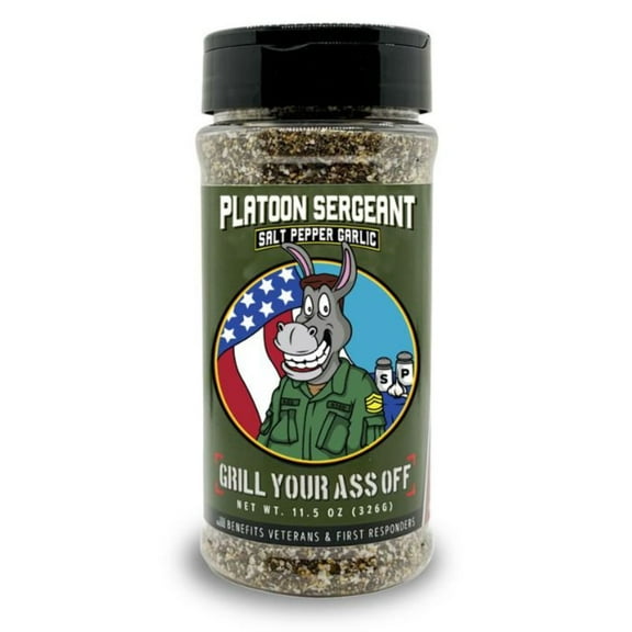 Grill Your As* Off Platoon Sergeant SPG Seasoning – 12oz Salt, Pepper & Garlic Blend for Steaks, Chicken, Pork, Vegetables – MSG & Gluten Free,Veteran Owned Made in USA