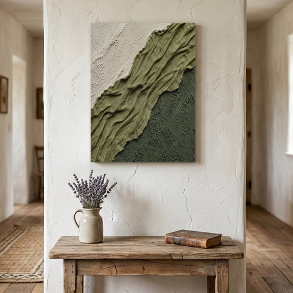 Olive Green Ombre Canvas Wall Art for Living Room Bedroom Bathroom, Beige Green Fabric Texture Gypsum Style Abstract Canvas Art Wall Decor, Artwork for Walls Home Office Decor, 16"x20"