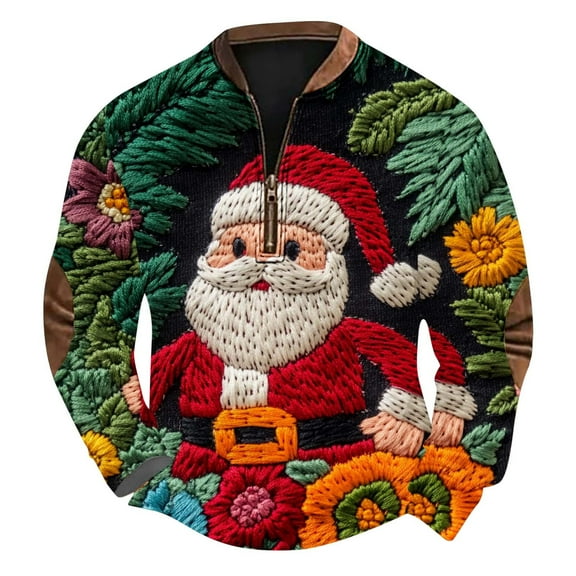 KeShDi Christmas Mens Sweatshirt Men's Round Neck Hoodie Print Pullover Long Sleeved Top White 3X