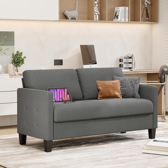 LAZZO 57" Mid Century Loveseat Sofa, Deep Seat Modern Couch for Bedroom, Living Room, Dorm & Office, Gray