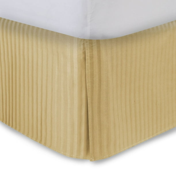 Gold Bed Skirt Full XL Bed Skirt 21 Inch Drop, Tailored/Pleated Striped