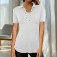 thumbnail image 5 of Fesfesfes Women's Trendy Tee 2025 Summer Solid Color Short Sleeves Lapel V-Neck T-shirt Sports Fashionable Comfortable Outdoor Tops(White,XL), 5 of 5