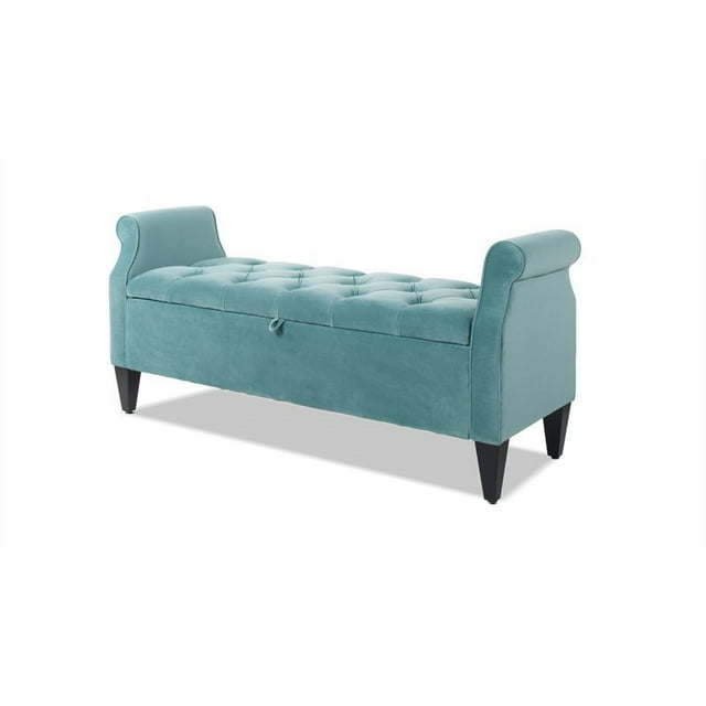 Jacqueline Tufted Roll Arm Storage Bench Arctic Blue