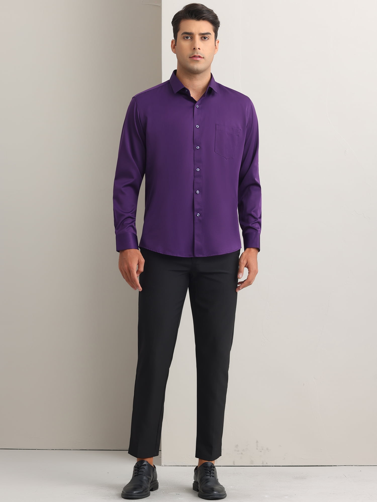 Unique Bargains Men's Long Sleeve Regular Fit Business Button Down Formal Shirt XL Purple