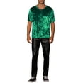 thumbnail image 2 of INSPIRE CHIC Velvet T-Shirt for Men's Classic Short Sleeve Crew Neck Tee Tops Shirts S Dark Green, 2 of 5