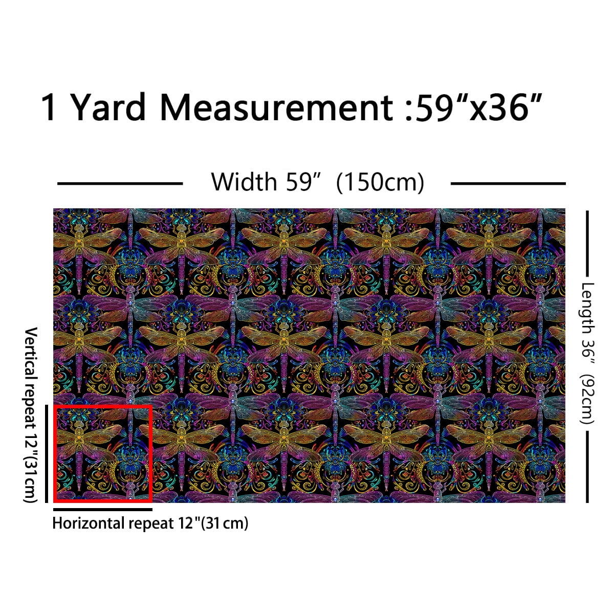 Manfei Boho Hippie Dragonfly Fabric by the Yard (3 Yards), Neon Gradient Animal Decorative Fabric by the Yard, Bohemian Mandala Paisley Sewing & Crafting Fabric