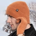thumbnail image 4 of Beanie Hat Gloves Set Solid Color Soft Thick Wear Resistant Men Winter Warm Knitted Hat Gloves, 4 of 8