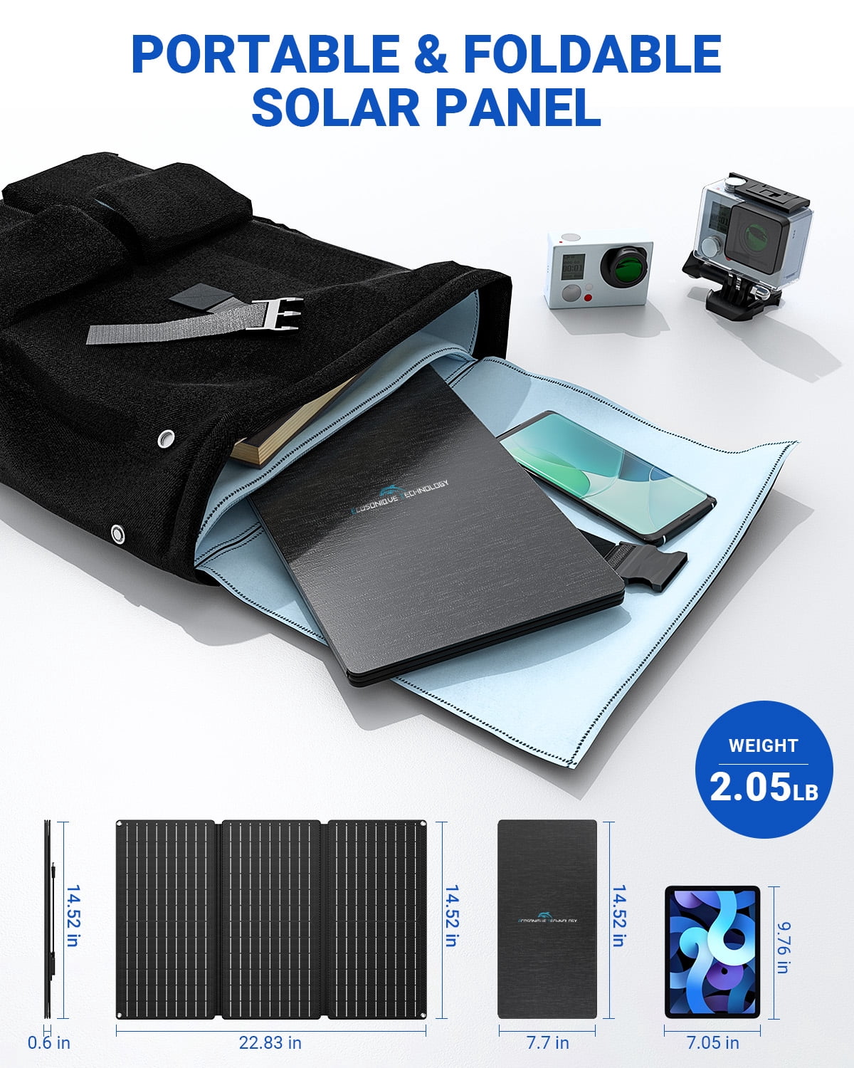 30W Portable Solar Panel with Detachable Power Hub, 19V DC/USB-A QC 3.0/ USB C PD 24W ETFE Waterproof Foldable Solar Panel Charger Compatible with Cell Phone, Tablet, Camera, Power Station
