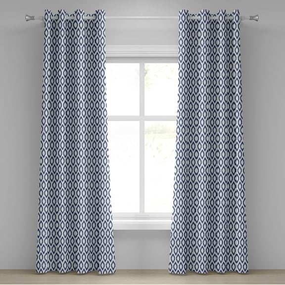 Ambesonne Ikat Grommet Curtain, Eastern Blue Ornament, 50" x 72", Royal Blue and White
