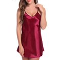 thumbnail image 5 of HAXMNOU Plus Size Lingerie Women's Satin-Silk Sleepwear Pajamas Solid Color Nightdress Mini Dress Skirt Wine 5XL, 5 of 7