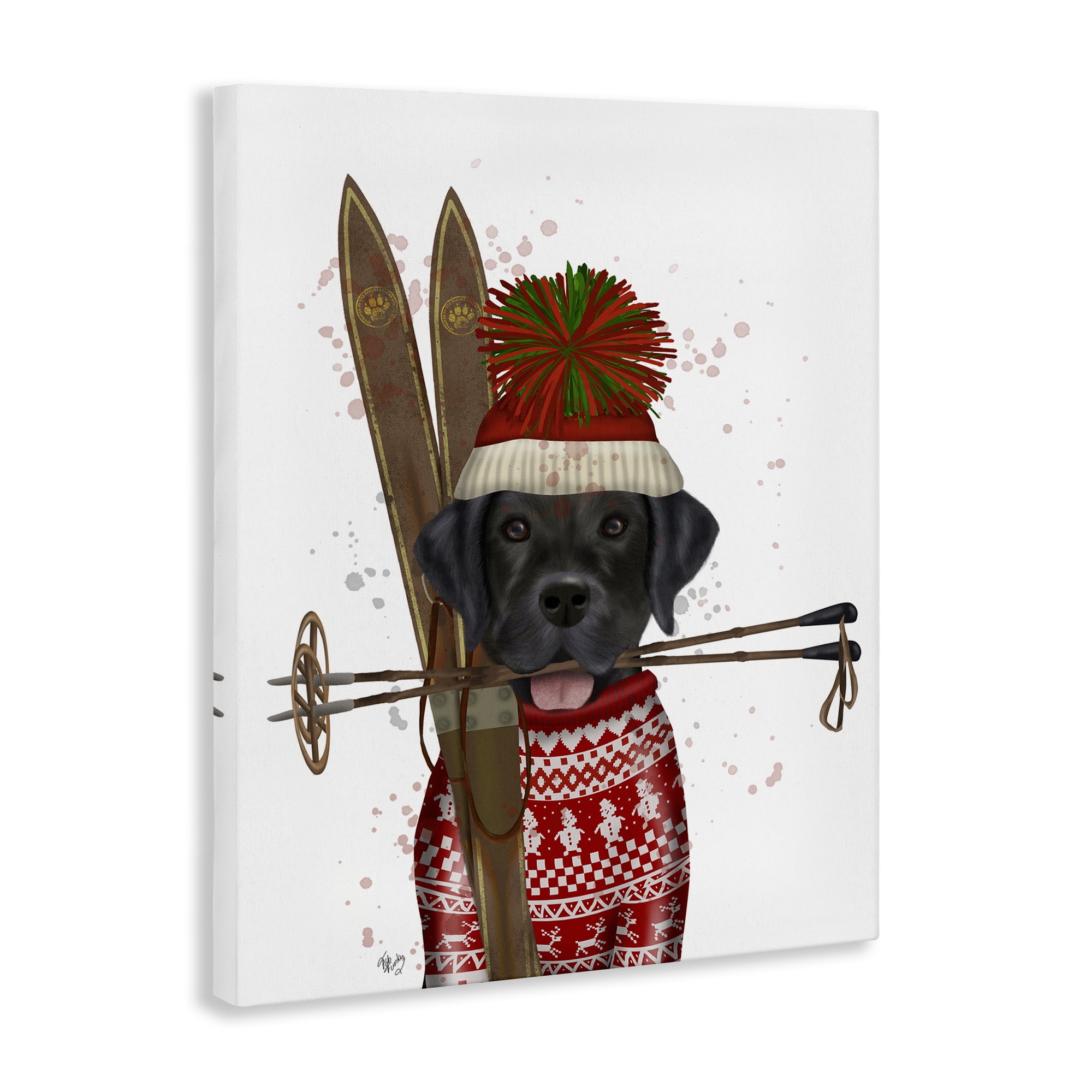 Stupell Industries Black Labrador Skiing Animals & Insects Painting Gallery Wrapped Canvas Art Prints Wall Art, 24 x 30