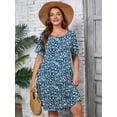 thumbnail image 2 of SHOWMALL Women's Plus Dresses Short Sleeves Floral Casual T-Shirt Dresses with Pockets 2X Navy Blue Vertical Floral, 2 of 10
