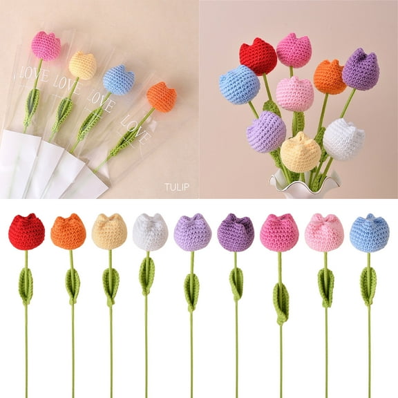Crocheted Tulip Flowers Handmade Artificial Tulips Wool Yarn Decor for Home, Office, or Gift