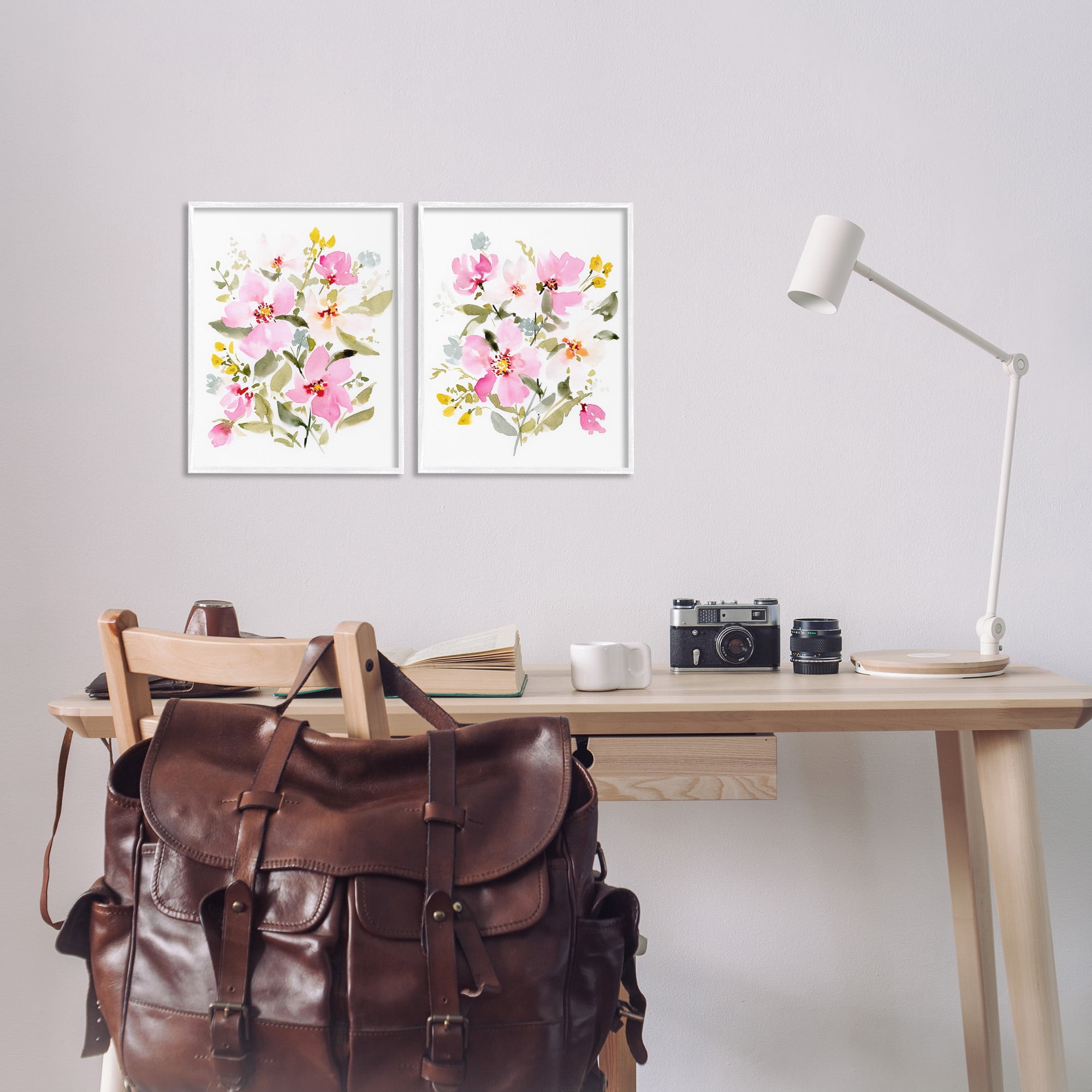 Stupell Industries Pink Scattered Blooms Botanical & Floral Painting White Framed Art Print Wall Art, 11 x 14, Set of 2